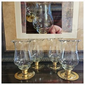 4 Vintage Wheat Grass Etched Peg Candle Holders